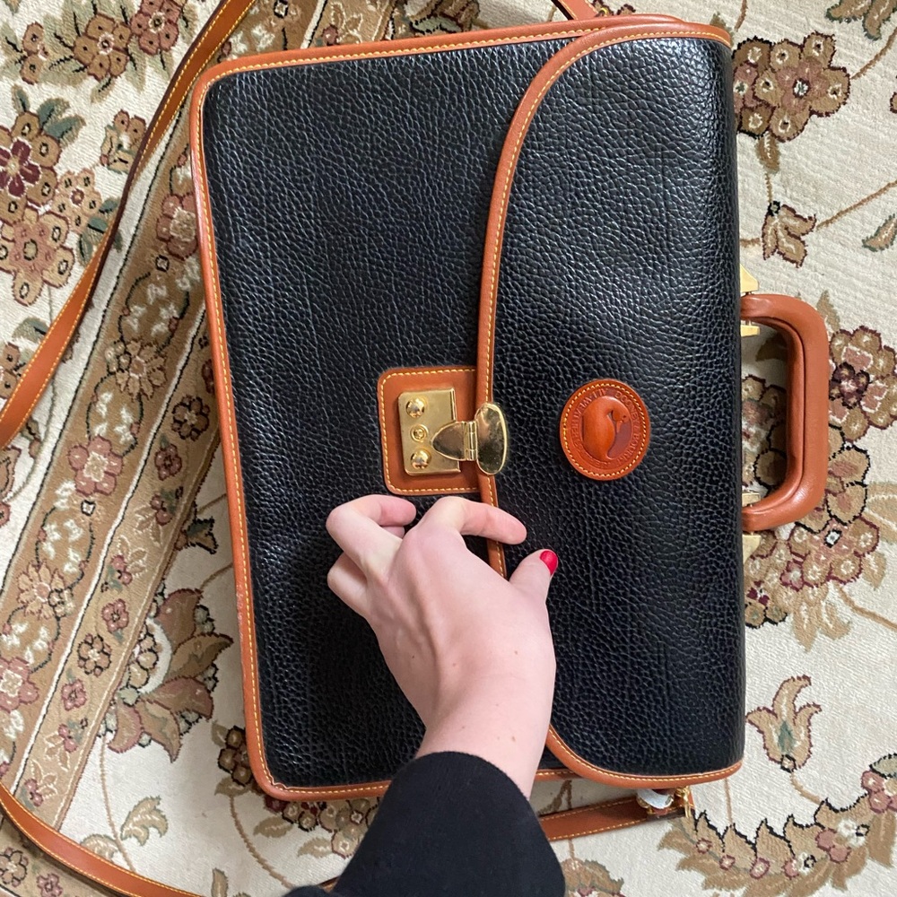 Black and Tan Leather Briefcase with Gold Accents Doney and Burke
